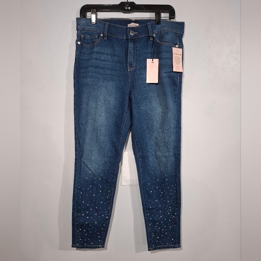 Juicy Couture Jeans Women's 10 Blue Medium Wash Stretch Beaded Tapered Leg Y2K